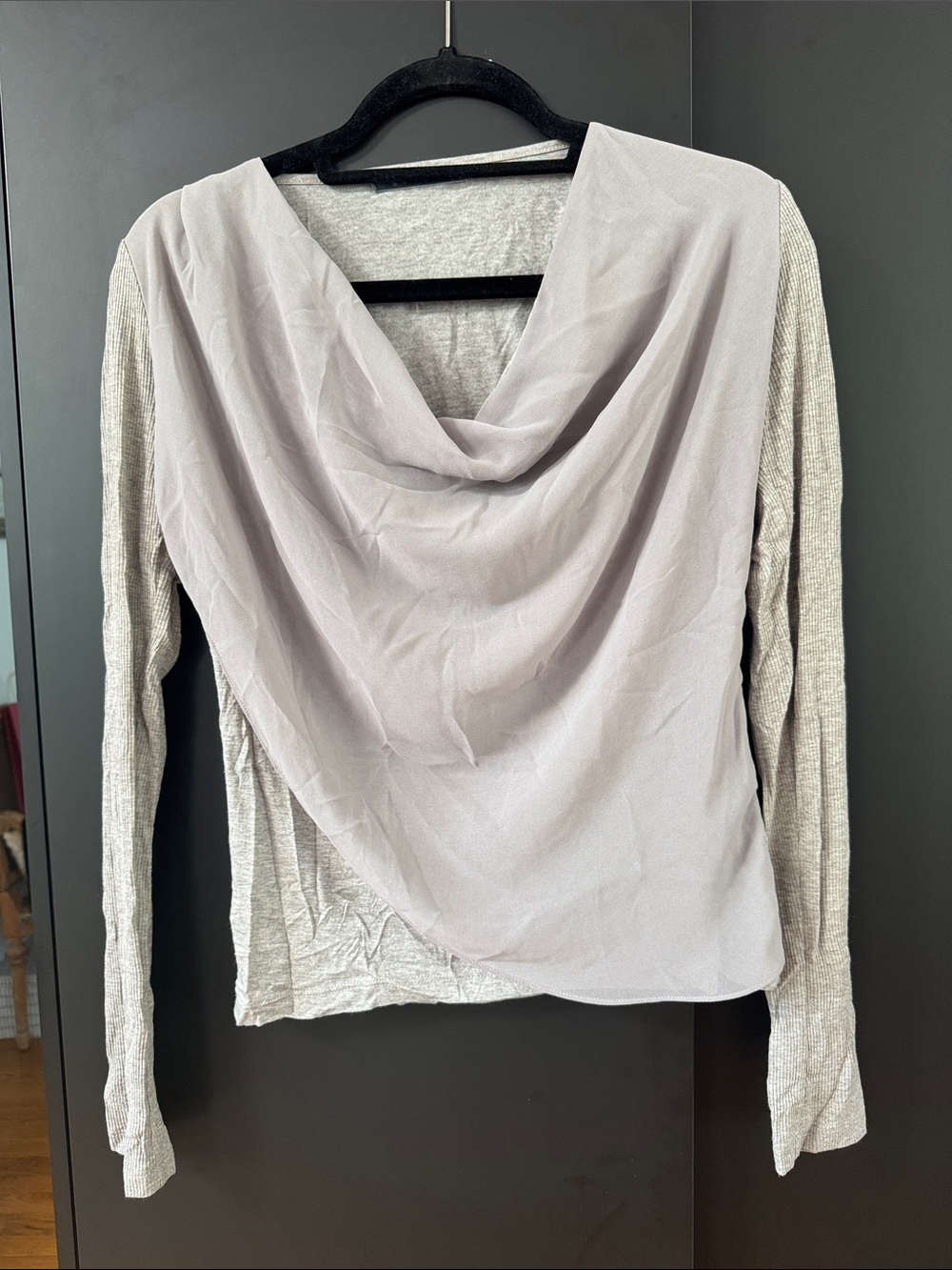 Light Gray Long Sleeve with Cowl Neck Overlay
